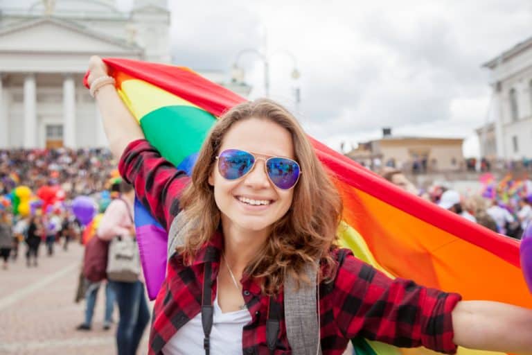 woman with flag for pride