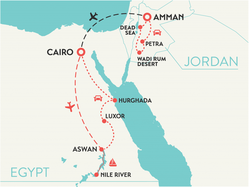 solo female traveler map tour of Jordan and Egypt