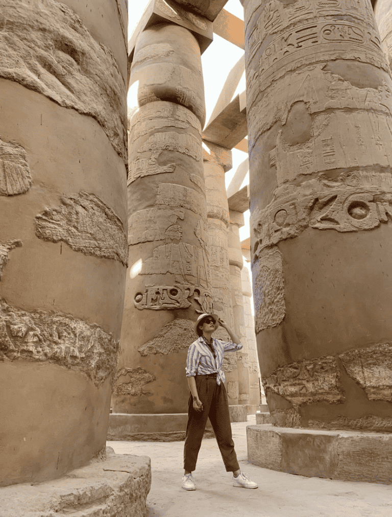 woman at Egyptian temple on women only tour