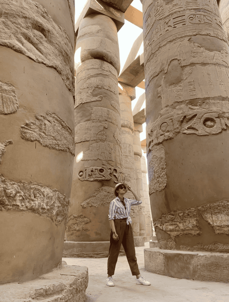 woman at Egyptian temple on women only tour