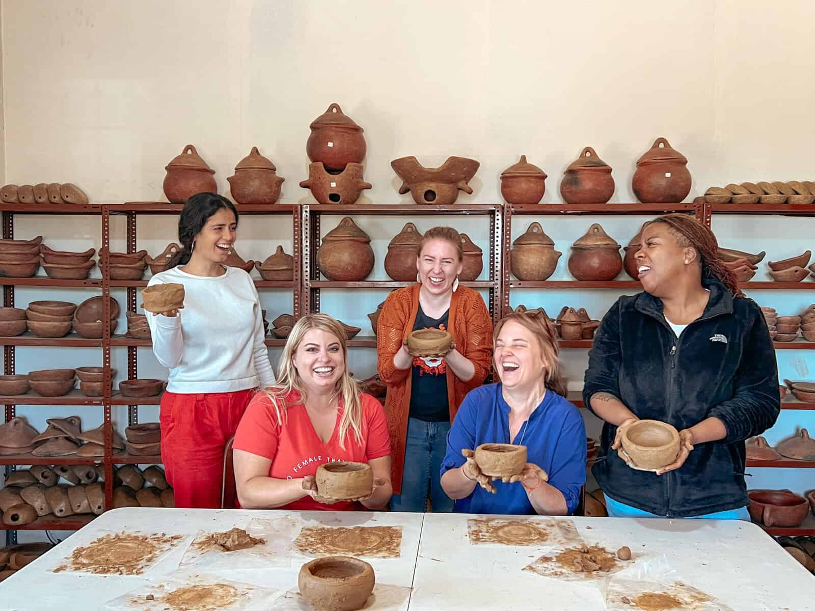 women doing pottery on women only tour