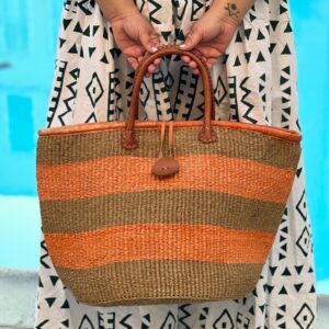 Woven Peach Striped Market Basket from Uganda