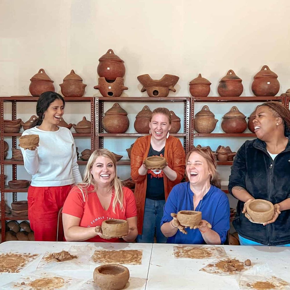 women doing pottery on women only tour