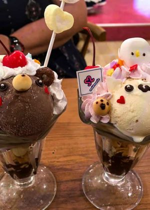 solo female travelers eating ice cream in Japan
