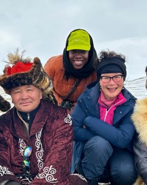 selfie with eagle hunters in mongolia