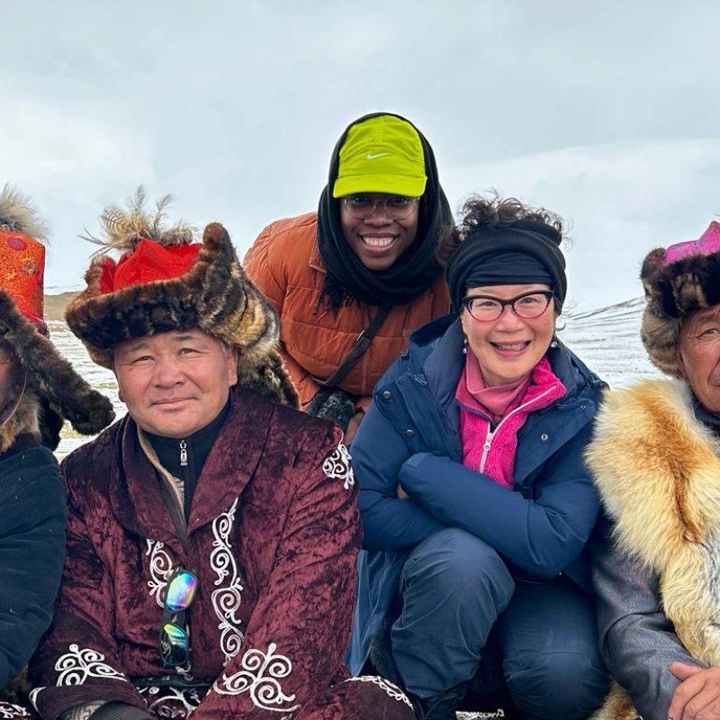 selfie with eagle hunters in mongolia