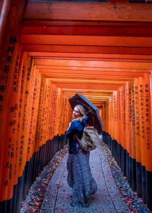 woman in temple in Japan